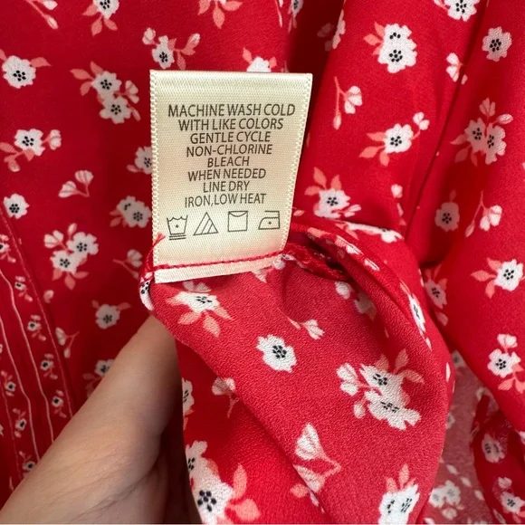 Max Studio Red Floral Tie Waist Angel Sleeve Kimono Style Blouse Size Large - Picture 8 of 11